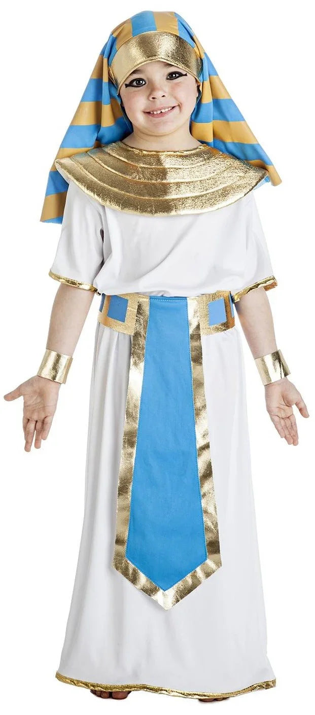 Disfraz de Faraón Egipcio Dorado y Azul para Niño Egipcios Infantiles Kimokawaii